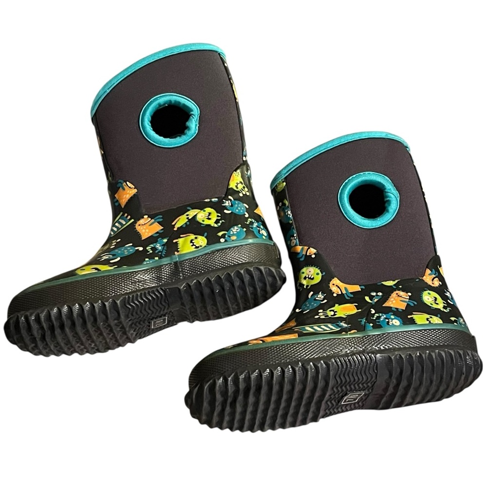 Kids sz 7/8 Lily & Dan Neoprene pull-on rain/snow Boots with monster print multi